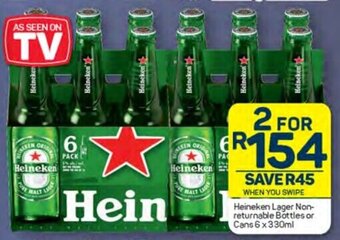 Pick n Pay Heineken Lager Non-returnable Bottles or Cans 6x330ml offer