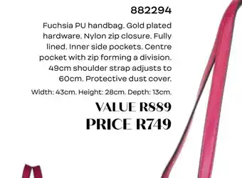 Honey Fashion Accessories Fuchsia pu handbag. offer