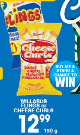 Giant Hyper Willards Flings or Cheese Curls 150g offer