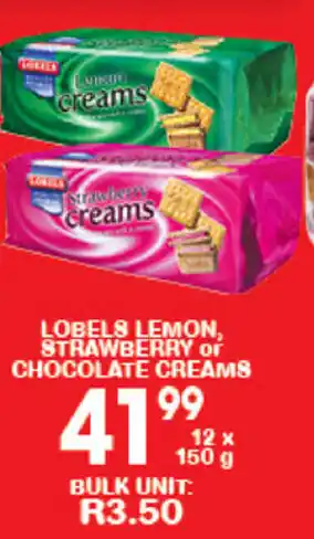 Lobels Lemon Strawberry or Chocolate Creams 12x150g