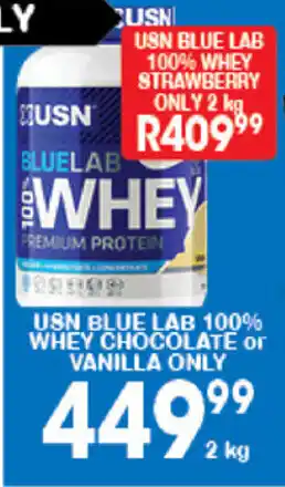 USN Blue Lab 100% Whey Chocolate or Vanilla Only 2kg