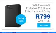 First Shop WD Elements Portable 1TB Black External Hard Drive offer