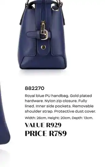 Honey Fashion Accessories Royal blue pu handbag. offer