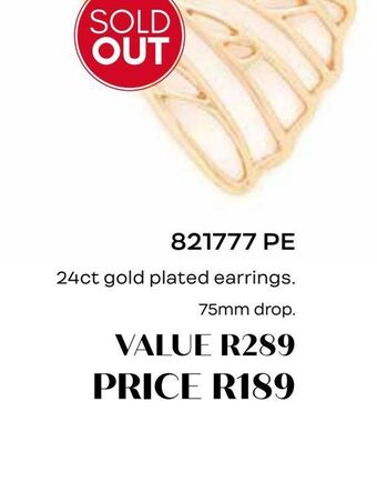 Honey Fashion Accessories 24ct gold plated earrings 75mm drop. offer