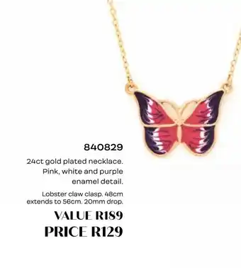 24ct gold plated necklace pink, white and purple enamel detail