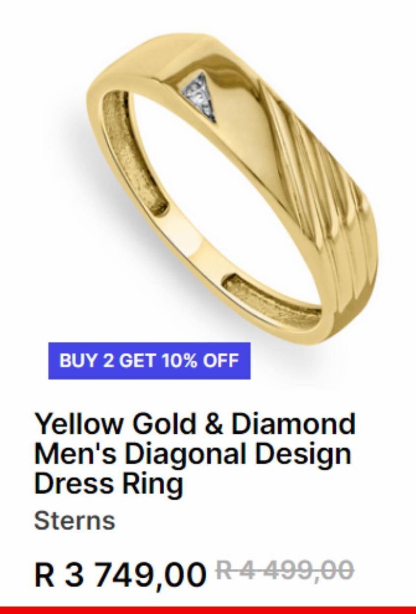 Yellow gold & diamond men's diagonal design dress ring offer at Sterns