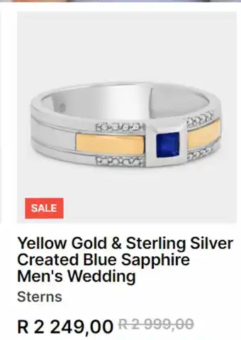 Yellow gold  & sterling silver created blue sapphire menps wedding