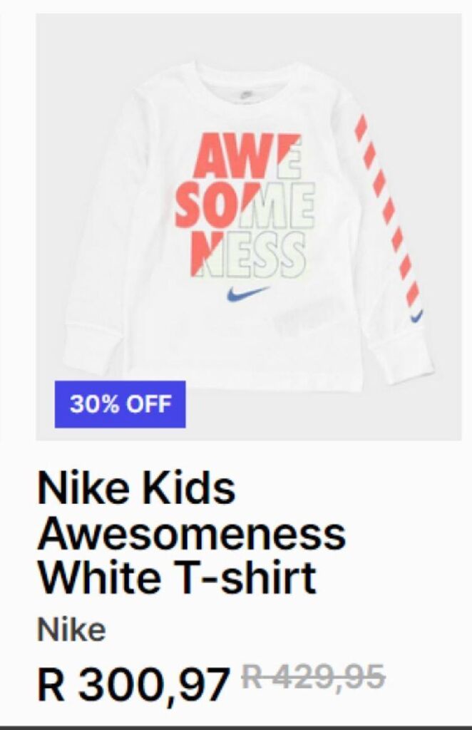 Nike kids awesomeness white t-shirt offer at Sportscene