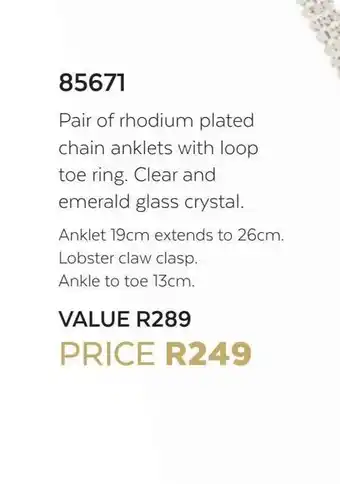 Honey Fashion Accessories Pair of rhodium plated chain anklets with loop toe ring offer