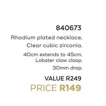 Honey Fashion Accessories Rhodium plated necklace. clear cubic zirconia, offer