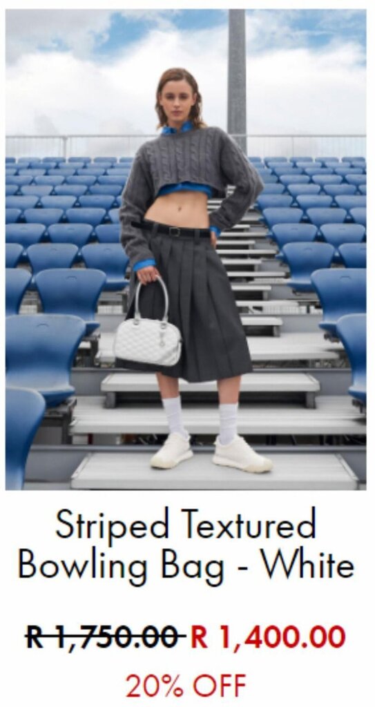 Striped Textured Bowling Bag White offer at Charles & Keith
