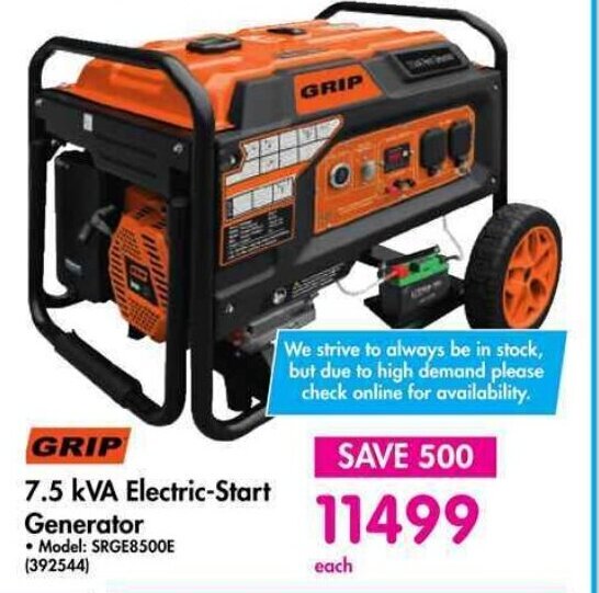 GRIP 7.5 kVA ElectricStart Generator offer at Makro