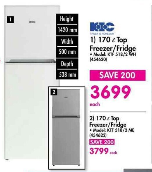 170l Top Freezer/Fridge offer at Makro