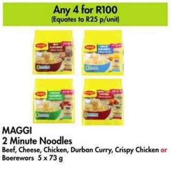 Makro MAGGI 2 Minute Noodles Beef, Cheese, Chicken, Durban Curry, Crispy Chicken or Boerewors 5 x 73 g offer