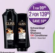 Schwarzkopf gliss shampoo or conditioner assorted-400ml