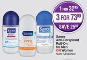 Dis-Chem Sanex anti perspirant roll on for men or women assorted-for 1 x 50ml offer