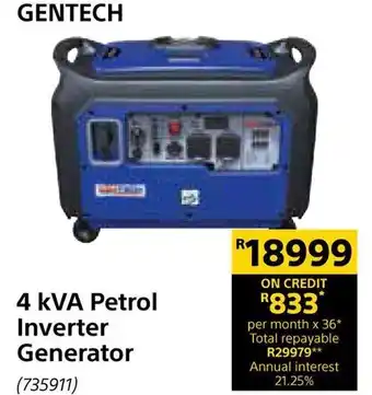 Builders Warehouse Gentech 4 kVA Petrol Inverter Generator offer