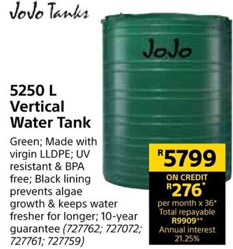 JoJo Tanks 5250 L Vertical Water Tank offer at Builders Warehouse