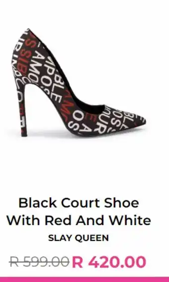 YDE Black court shoe with red and white offer