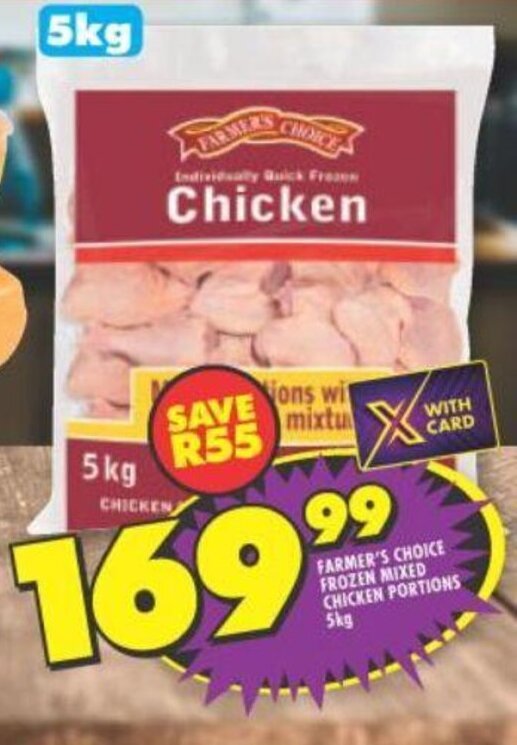 FARMER'S CHOICE FROZEN MIXED CHICKEN PORTIONS 5kg offer at Shoprite
