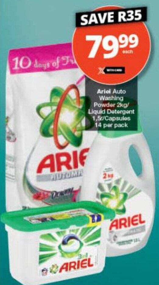 Ariel Auto Washing Powder 2kg/ Liquid Detergent 1,5/Capsules 14 per