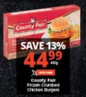 Checkers County Fair Frozen Crumbed Chicken Burgers offer