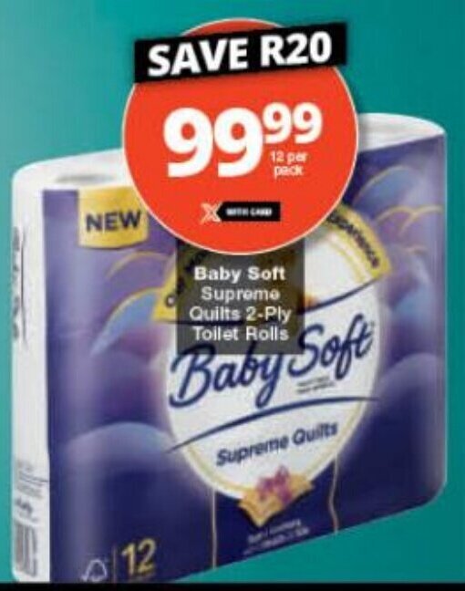 Baby Soft Supreme Quilts 2Ply Toilet Rolls offer at Checkers