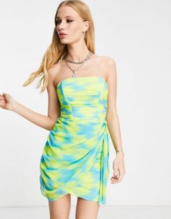 Asos Bershka ruched tie up side bandeau dress in mixed print offer