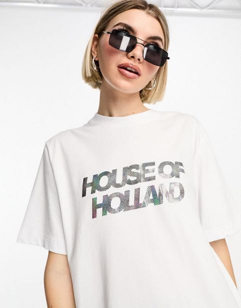Asos House of holland holographic t-shirt in white offer