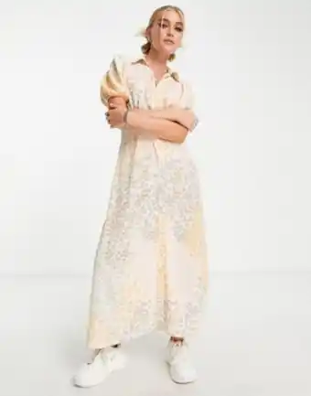 Asos design button front midi shirt tea dress in mix scale floral print