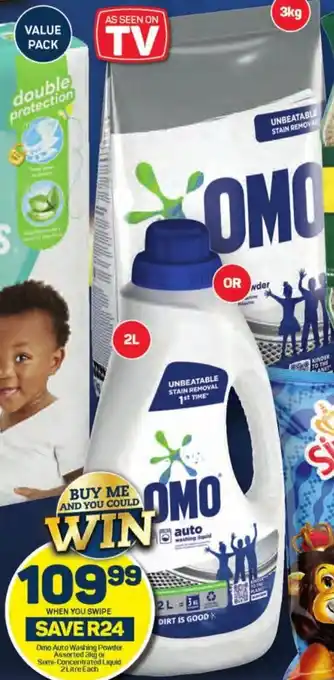 Pick n Pay Omo Auto Washing Powder Assorted 3kg or Semi-Concentrated Liquid 2Litre Each offer