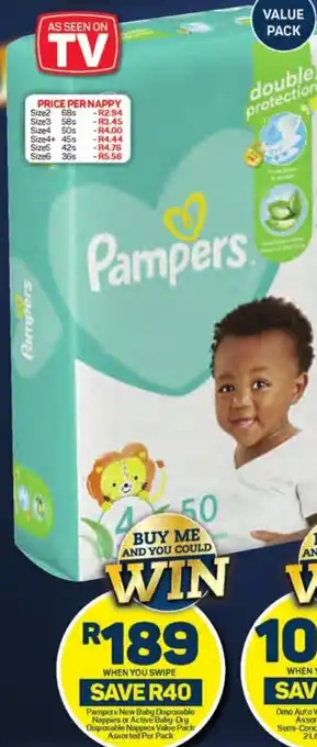 Pick n Pay Pampers New Baby Disposable Nappies or Active Baby-Dry Disposable Nappies Value Pack Assorted Per Pack offer