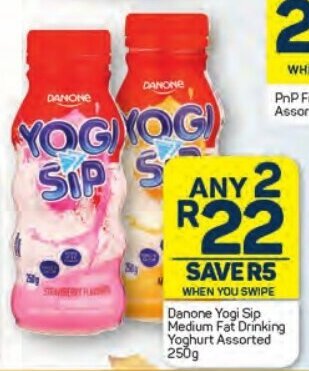 Pick n Pay Danone Yogi Sip Medium Fat Drinking Yoghurt Assorted 250g offer