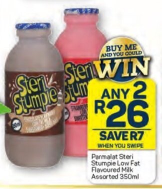 Pick n Pay Parmalat Steri Stumpie Low Fat Flavoured Milk Assorted 350ml offer