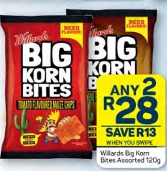 Pick n Pay Willards Big Korn Bites Assorted 120g offer