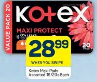 Pick n Pay Kotex Maxi Pads Assorted 16/20s Each offer