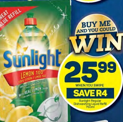 Sunlight Regular Dishwashing Liquid Refill 750ml offer at Pick n Pay