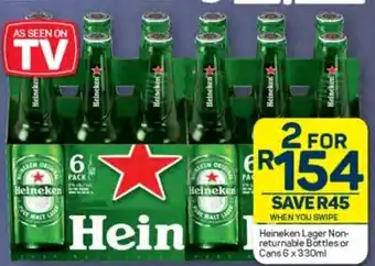 Pick n Pay Heineken Lager Non-returnable Bottles or Cans 6x330ml offer