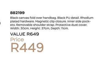 Honey Fashion Accessories Black canvas fold over handbag offer