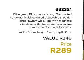 Honey Fashion Accessories Olive green pu crossbody bag. gold plated hardware. offer