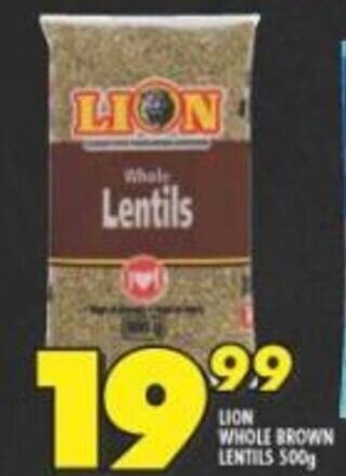 Shoprite LION WHOLE BROWN LENTILS 500g offer