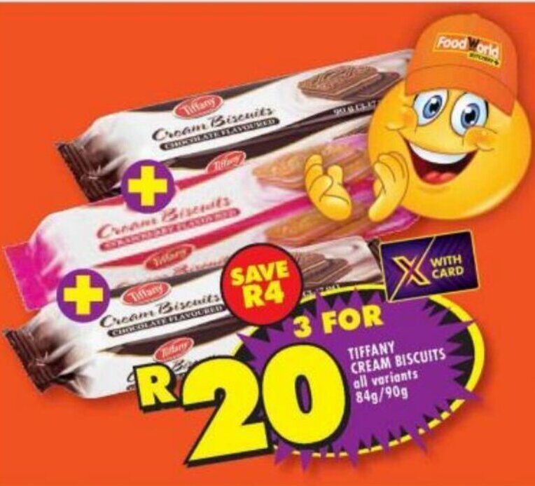 TIFFANY CREAM BISCUITS all variants 84g/90g offer at Shoprite