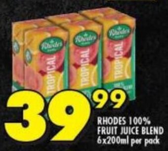 Shoprite RHODES 100% FRUIT JUICE BLEND 6x200ml per pack offer