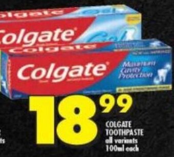 Shoprite COLGATE TOOTHPASTE all variants 100ml each offer