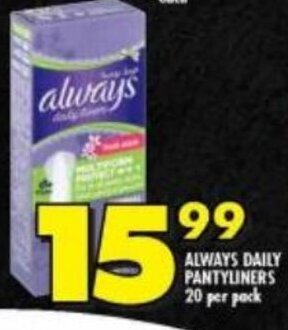 Shoprite ALWAYS DAILY PANTYLINERS 20 per pack offer