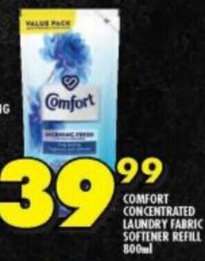 Shoprite COMFORT CONCENTRATED LAUNDRY FABRIC SOFTENER REFILL 800ml offer