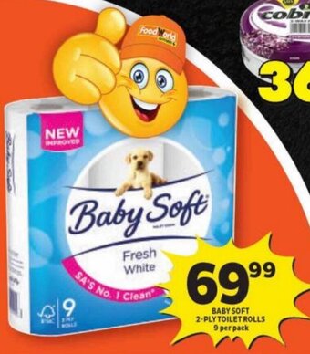 Shoprite BABY SOFT 2-PLY TOILET ROLLS 9 per pack offer