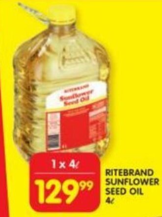 Shoprite RITEBRAND SUNFLOWER SEED OIL 4L offer