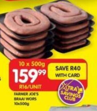 Shoprite FARMER JOE'S BRAAI WORS 10x500g offer