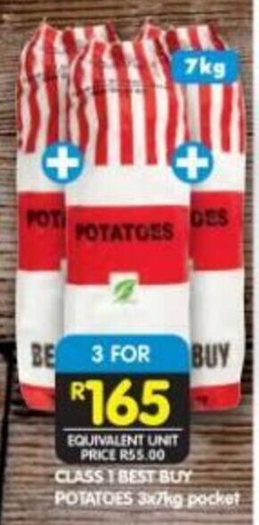 Shoprite CLASS I BEST BUY POTATOES 3x7kg pocket offer